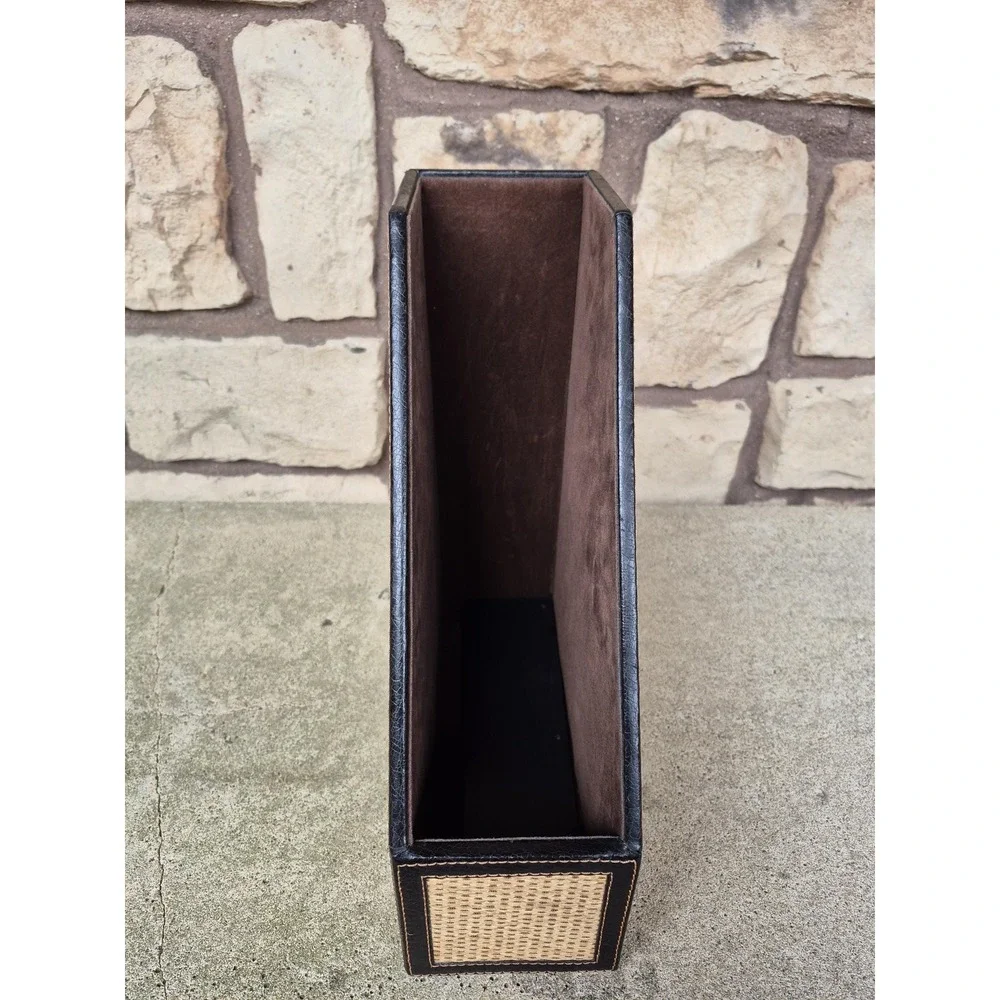Rattan Magazine Holder‎ Faux Leather Desk File Organizer Safari Woven Storage